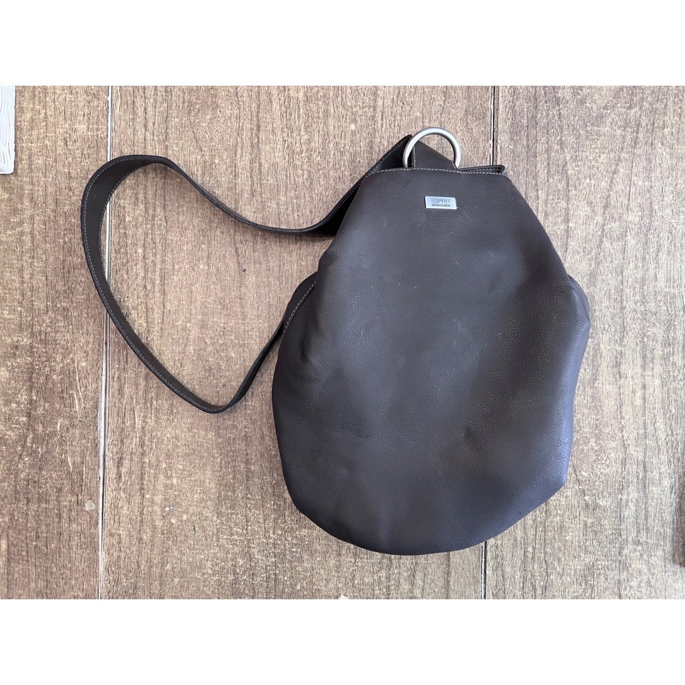 Vintage ESprit Worldwide Dark Brown Pebbled Leather Bucket Style Backpack Purse